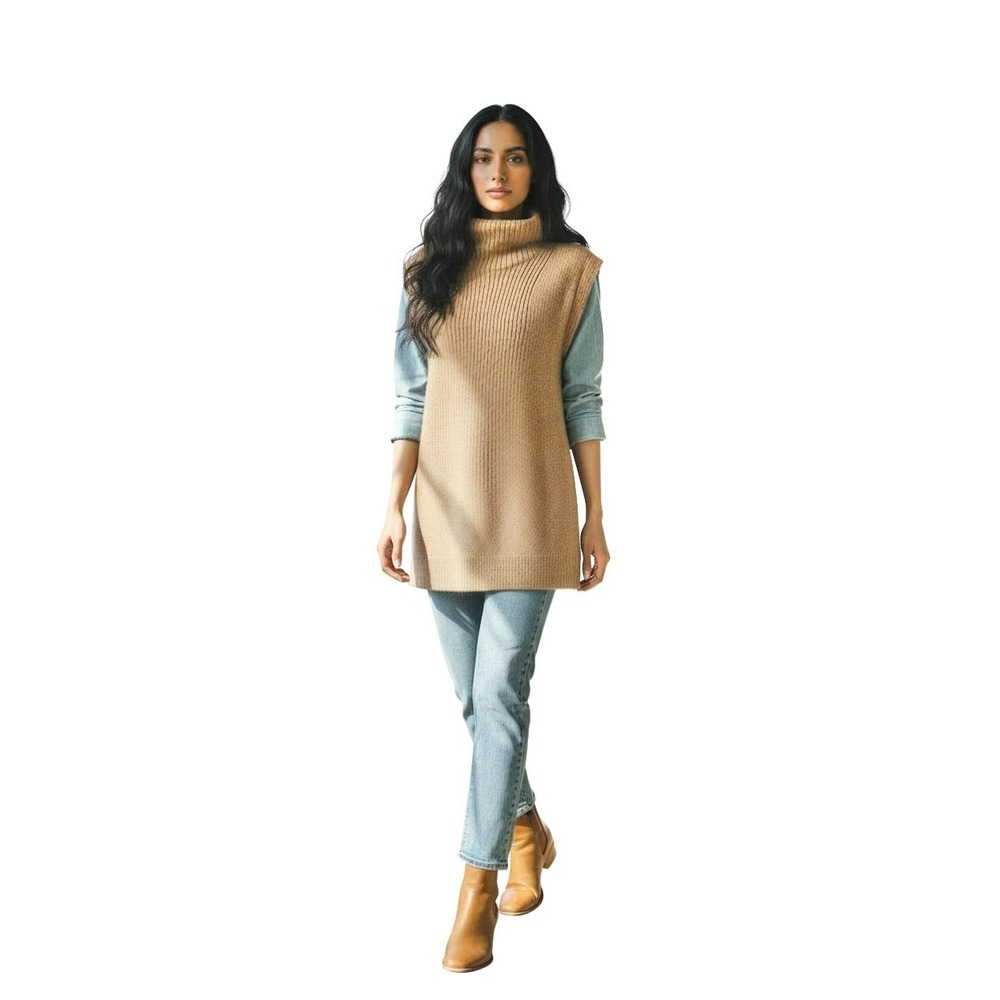 Banana Republic Women's Sweater Vest M Camel Tan Wool Alpaca Open Sides Classic